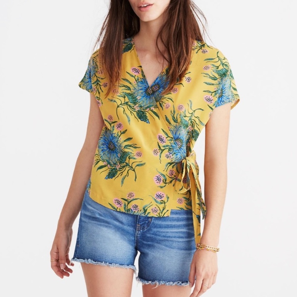 Madewell Silk Floral Side-Tie Wrap Top
